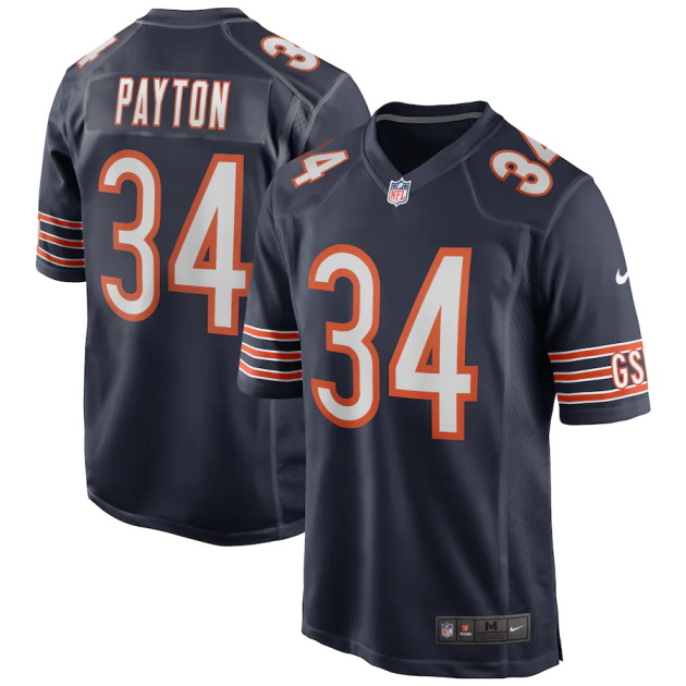 mens nike walter payton navy chicago bears game retired player jersey